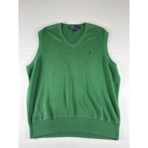 Polo Ralph Lauren Men’s XL Green V-Neck Sweater Vest Cotton Pony Logo